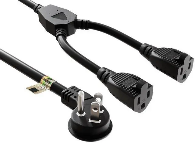 Main image of Cable Leader 36in NEMA 5-15P Low Profile Angled to 2x 5-15R Power Splitter Cord, 14 AWG SJT 15A/125V, Black - 1 to 2 Y Splitter for Outlets, PC & Equipment, UL Listed