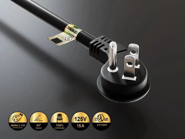 Alt view image 3 of 7 - Cable Leader 36in NEMA 5-15P Low Profile Angled to 2x 5-15R Power Splitter Cord, 14 AWG SJT 15A/125V, Black - 1 to 2 Y Splitter for Outlets, PC & Equipment, UL Listed