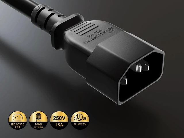 Alt view image 2 of 6 - Cable Leader 4ft IEC C14 to C15 Heavy Duty PDU Power Cord, 14 AWG SJT 15A/250V, Black - Server Rack Jumper Cable for Network Switches & Hot Equipment, IEC Jumper, UL Listed