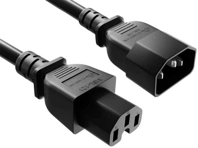 Main image of Cable Leader 4ft IEC C14 to C15 Heavy Duty PDU Power Cord, 14 AWG SJT 15A/250V, Black - Server Rack Jumper Cable for Network Switches & Hot Equipment, IEC Jumper, UL Listed