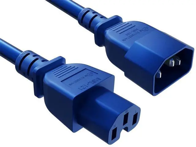 Main image of Cable Leader 5ft IEC C14 to C15 Heavy Duty PDU Power Cord, 14 AWG SJT 15A/250V, Blue - Server Rack Jumper Cable for Network Switches & Hot Equipment, IEC Jumper, UL Listed