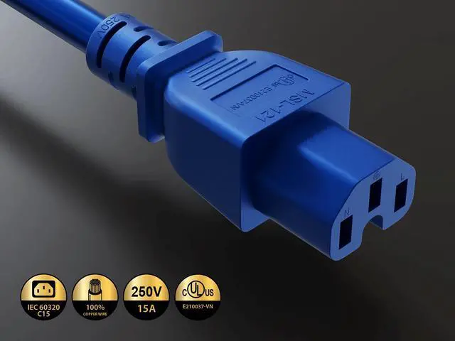 Alt view image 3 of 6 - Cable Leader 5ft IEC C14 to C15 Heavy Duty PDU Power Cord, 14 AWG SJT 15A/250V, Blue - Server Rack Jumper Cable for Network Switches & Hot Equipment, IEC Jumper, UL Listed