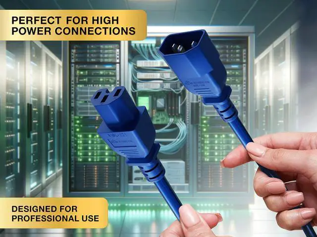 Alt view image 5 of 6 - Cable Leader 5ft IEC C14 to C15 Heavy Duty PDU Power Cord, 14 AWG SJT 15A/250V, Blue - Server Rack Jumper Cable for Network Switches & Hot Equipment, IEC Jumper, UL Listed