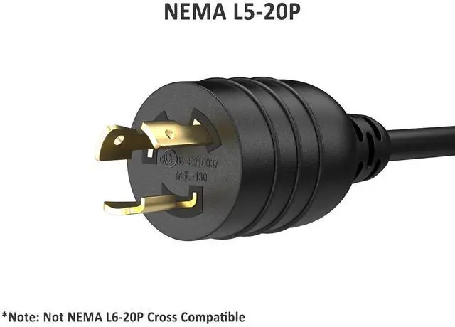 Alt view image 3 of 6 - Cable Leader 10ft NEMA L5-20P to C13 Locking Power Cord, 14 AWG SJT 15A/125V, Black - Twist-Lock Server & PDU Power Cable, UL Listed