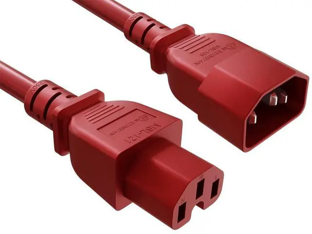 Main image of Cable Leader 5ft IEC C14 to C15 Heavy Duty PDU Power Cord, 14 AWG SJT 15A/250V, Red - Server Rack Jumper Cable for Network Switches & Hot Equipment, IEC Jumper, UL Listed
