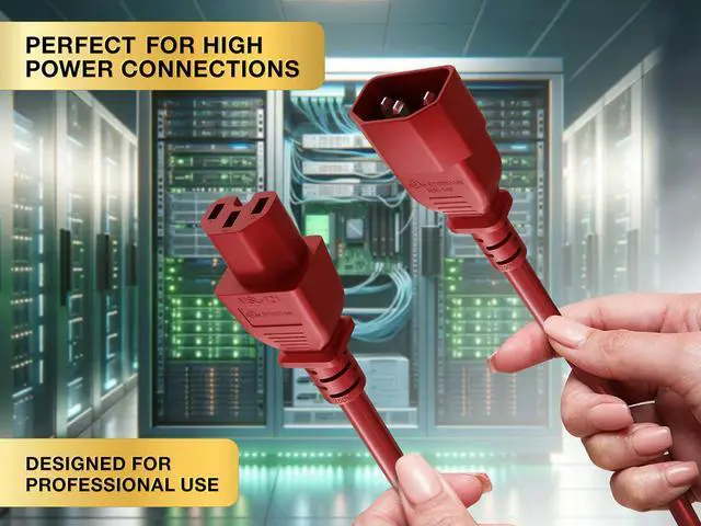 Alt view image 5 of 6 - Cable Leader 5ft IEC C14 to C15 Heavy Duty PDU Power Cord, 14 AWG SJT 15A/250V, Red - Server Rack Jumper Cable for Network Switches & Hot Equipment, IEC Jumper, UL Listed