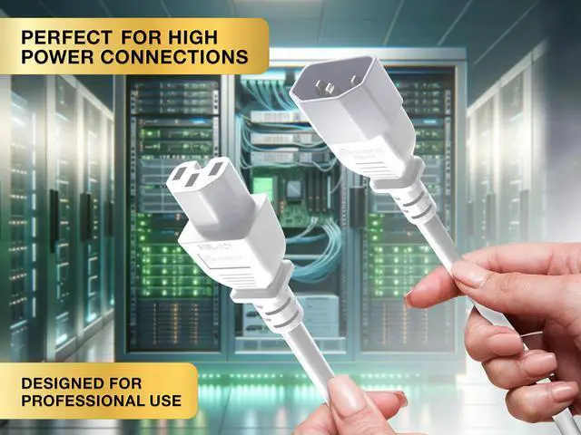 Alt view image 5 of 6 - Cable Leader 5ft IEC C14 to C15 Heavy Duty PDU Power Cord, 14 AWG SJT 15A/250V, White - Server Rack Jumper Cable for Network Switches & Hot Equipment, IEC Jumper, UL Listed