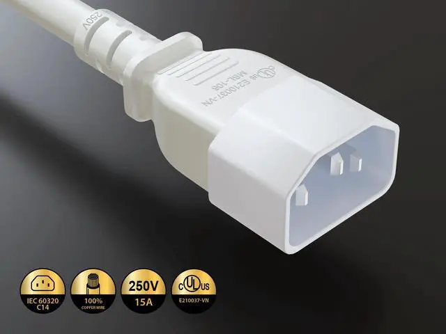 Alt view image 3 of 6 - Cable Leader 7ft IEC C14 to C15 Heavy Duty PDU Power Cord, 14 AWG SJT 15A/250V, White - Server Rack Jumper Cable for Network Switches & Hot Equipment, IEC Jumper, UL Listed