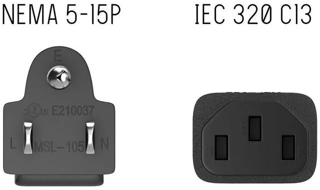 Alt view image 6 of 7 - Cable Leader 7ft NEMA 5-15P to C13 Power Cord, 18 AWG SJT 10A/125V, Black - PC, Monitor & Computer AC Power Cord, UL Listed