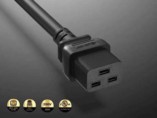Alt view image 2 of 7 - Cable Leader 6ft IEC C20 to C19 Heavy Duty Power Extension Cord, 12 AWG SJT 20A/250V, Black - Server Rack PDU Jumper Extension Cable, IEC 60320, UL Listed
