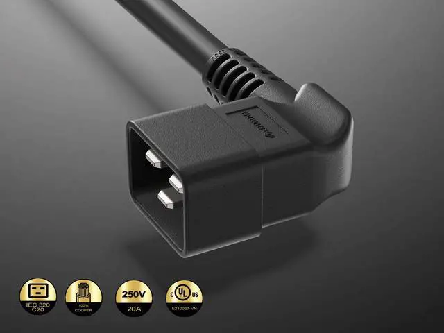 Alt view image 3 of 7 - Cable Leader 10ft IEC C20 to C19 Heavy Duty Power Extension Cord, 12 AWG SJT 20A/250V, Black - Server Rack PDU Jumper Extension Cable, IEC 60320, UL Listed