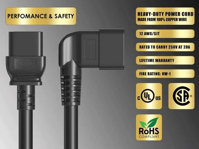 Alt view image 5 of 7 - Cable Leader 10ft IEC C20 to C19 Heavy Duty Power Extension Cord, 12 AWG SJT 20A/250V, Black - Server Rack PDU Jumper Extension Cable, IEC 60320, UL Listed