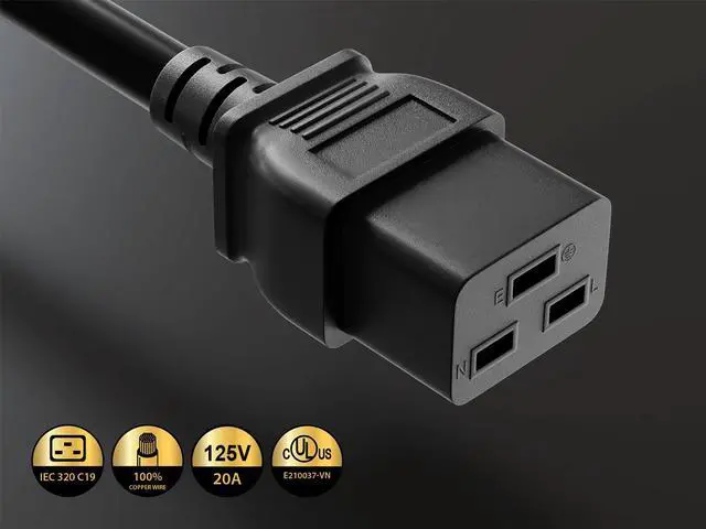 Alt view image 3 of 6 - Cable Leader 6ft NEMA NEMA 5-15P to C13 Heavy Duty Power Cord, 12 AWG SJT 20A/125V, Black - PC, Monitor & Computer AC Power Cord, UL Listed