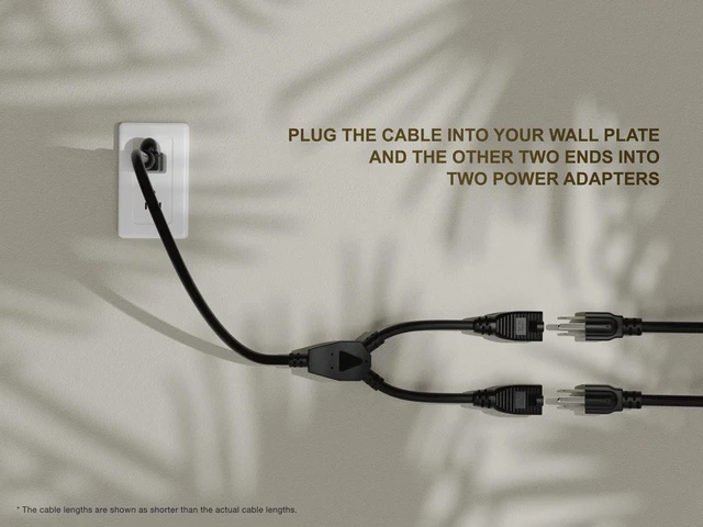 Alt view image 4 of 5 - Cable Leader 3ft NEMA 5-15P to 2x 5-15R Power Splitter Cord, 16 AWG SJT 13A/125V, Black - 1 to 2 Y Splitter for Outlets, PC & Equipment, UL Listed
