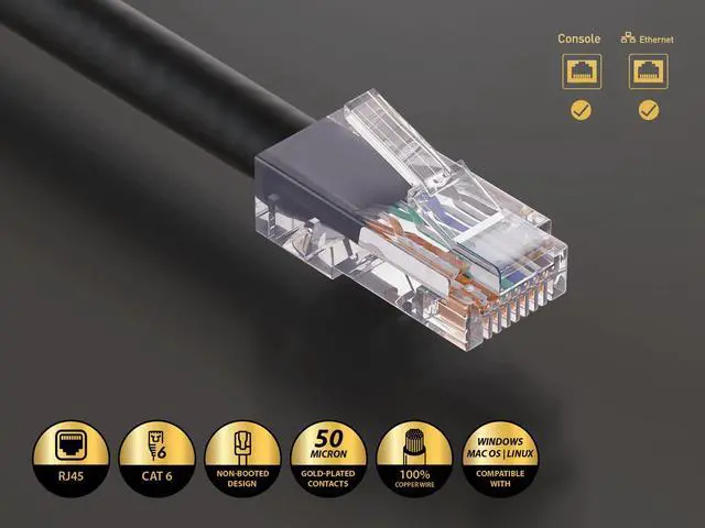 Alt view image 2 of 5 - Cable Leader 25ft Cat6 Non-Booted Ethernet Cable / LAN Patch Cable, 1 Gigabit RJ45, 550MHz 24AWG Bare Copper UTP, Black, for Patch Panel, Data Center & High-Density
