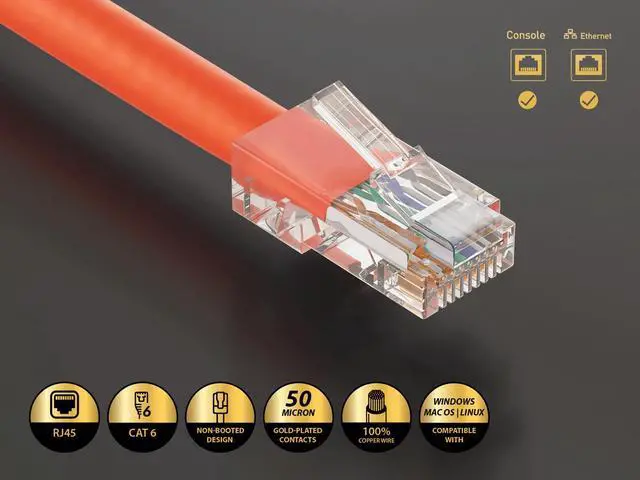 Alt view image 2 of 5 - Cable Leader 10ft Cat6 Non-Booted Ethernet Cable / LAN Patch Cable, 1 Gigabit RJ45, 550MHz 24AWG Bare Copper UTP, Orange, for Patch Panel, Data Center & High-Density