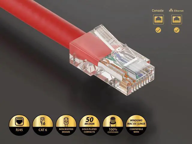 Alt view image 2 of 5 - Cable Leader 2ft Cat6 Non-Booted Ethernet Cable / LAN Patch Cable, 1 Gigabit RJ45, 550MHz 24AWG Bare Copper UTP, Red, for Patch Panel, Data Center & High-Density