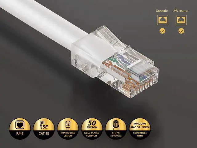 Alt view image 2 of 5 - Cable Leader 1ft Cat5e Non-Booted Ethernet Cable / LAN Patch Cable, 1 Gigabit RJ45, 350MHz 24AWG Bare Copper UTP, White, for Patch Panel, Data Center & High-Density