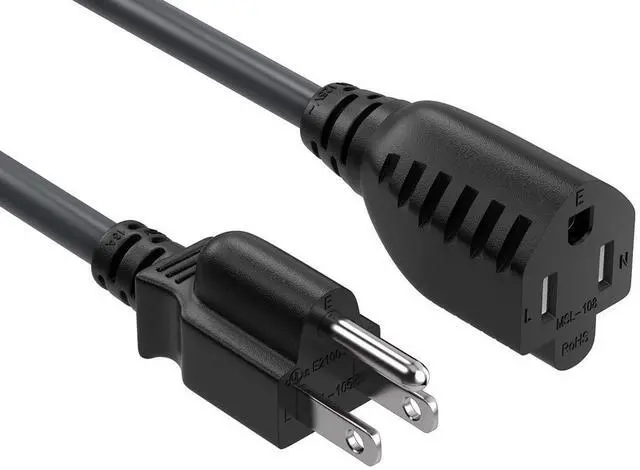 Main image of Cable Leader 6ft NEMA 5-15P to 5-15R Power Extension Cord, 16 AWG SJT 13A/125V, Black - 3 Prong Grounded Indoor Extension Cable for Computer, Appliance & Equipment, UL Listed
