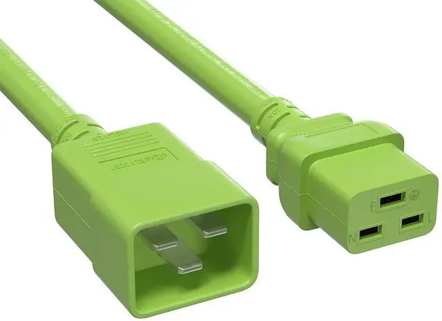 Main image of Cable Leader 3ft IEC C20 to C19 Heavy Duty Power Extension Cord, 12 AWG SJT 20A/250V, Green - Server Rack PDU Jumper Extension Cable, IEC 60320, UL Listed