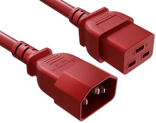 Main image of Cable Leader 2ft IEC C14 to C19 Heavy Duty Power Extension Cord, 14 AWG SJT 15A/250V, Red - Server Rack PDU Jumper Extension Cable, IEC 60320, UL Listed