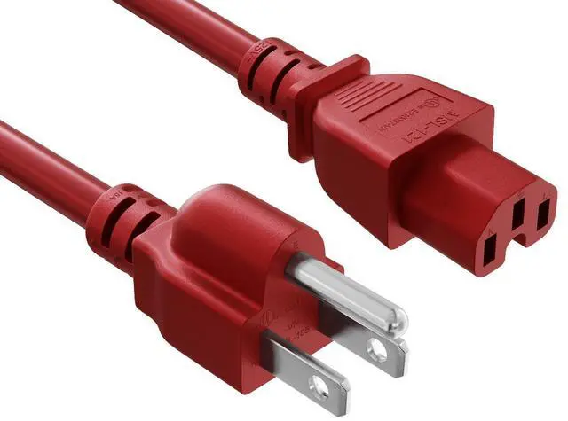 Main image of Cable Leader 6ft NEMA 5-15P to C15 Heavy Duty Power Cord, 14 AWG SJT 15A/125V, Red - PC, Monitor & Computer AC Power Cord, UL Listed