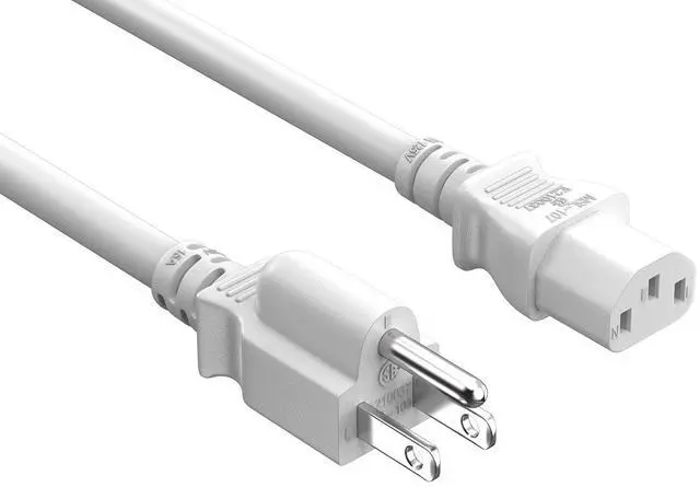 Main image of Cable Leader 1ft NEMA 5-15P to C13 Power Cord, 18 AWG SJT 10A/125V, White - PC, Monitor & Computer AC Power Cord, UL Listed