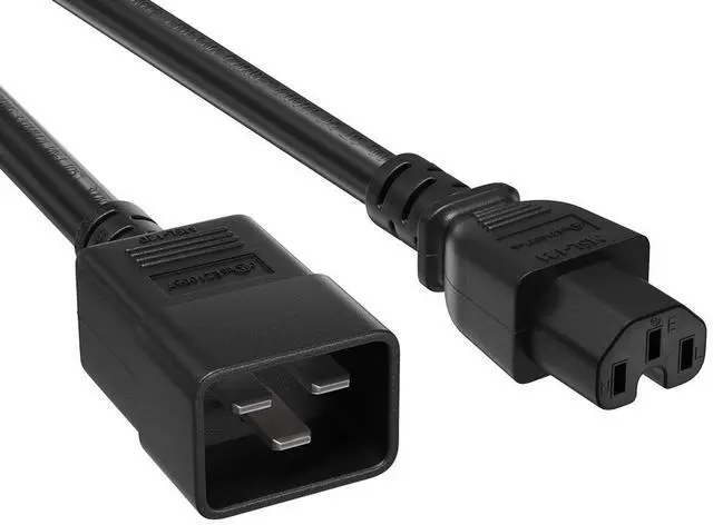Main image of Cable Leader 1ft IEC C20 to C15 Heavy Duty Power Cord, 14 AWG SJT 15A/250V, Black - Server Rack PDU Power Cord for High-Power Equipment, UL Listed
