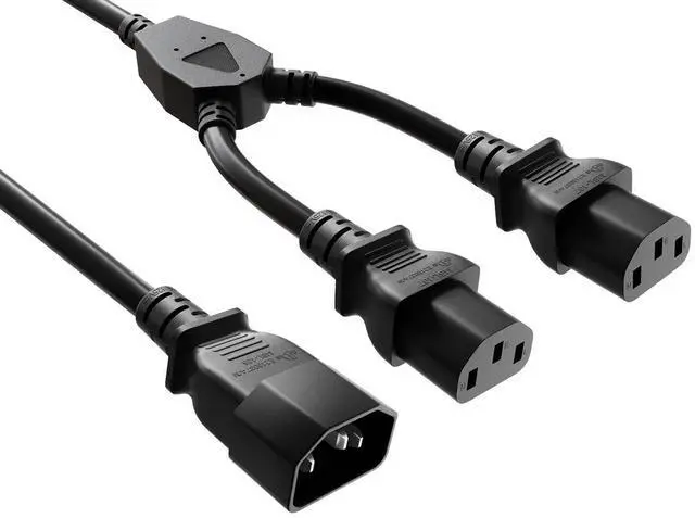 Main image of Cable Leader 14in IEC C14 to 2x C13 Power Splitter Cord, 16 AWG SJT 13A/250V, Black - 1 to 2 Y Splitter for PDU, Server & Rack, UL Listed