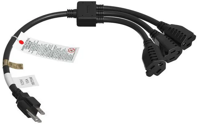 Main image of Cable Leader 18in NEMA NEMA 5-15P to 3x NEMA 5-15R Power Splitter Cord, 14 AWG SJT, Black - 1 to 3 Y Splitter for Outlets, PC & Equipment, UL Listed