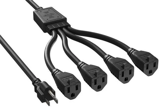 Main image of Cable Leader 18in NEMA NEMA 5-15P to 4x NEMA 5-15R Power Splitter Cord, 14 AWG SJT, Black - 1 to 4 Y Splitter for Outlets, PC & Equipment, UL Listed