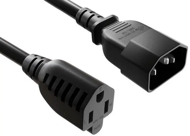 Main image of Cable Leader 6ft IEC C14 to NEMA 5-15R Power Adapter Cord, 18 AWG SJT 10A/125V, Black - Run a US 3-Prong Device from a PDU or C13/C14 Source, UL Listed