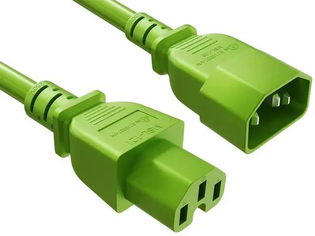 Main image of Cable Leader 3ft IEC C14 to C15 Heavy Duty PDU Power Cord, 14 AWG SJT 15A/250V, Green - Server Rack Jumper Cable for Network Switches & Hot Equipment, UL Listed