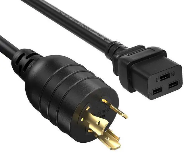 Main image of Cable Leader 10ft NEMA L5-20P to C19 Heavy Duty Power Cord, 12 AWG SJT 20A/125V, Black - Locking Server & PDU Power Cable, UL Listed