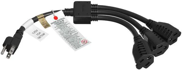 Main image of Cable Leader 14in NEMA 5-15P to 3x 5-15R Power Splitter Cord, 14 AWG SJT 15A/125V, Black - 1 to 3 Y Splitter for Outlets, PC & Equipment, UL Listed