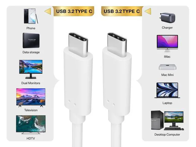 Alt view image 2 of 5 - Cable Leader 3.3ft (1m) USB C to USB C Cable 10Gbps, USB 3.2 Gen 2 Type-C Data Cable, 60W PD Fast Charging, E-Marker, 4K Video, White - for MacBook, iPhone, iPad, Samsung Galaxy & SSD