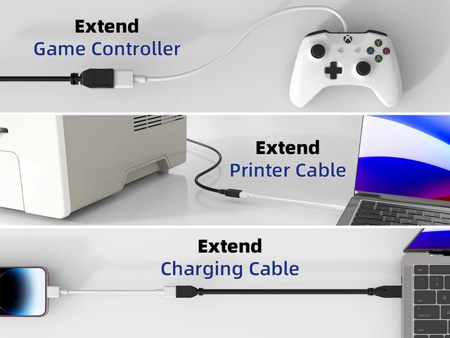Alt view image 6 of 6 - Cable Leader 1ft USB 3.0 Extension Cable, SuperSpeed Type A Male to Female Extender Cord, 5Gbps, Black - for Webcam, Printer, Keyboard, Flash Drive, VR Headset & External Hard Drive