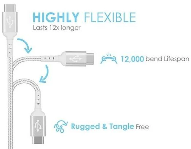 Alt view image 4 of 4 - Cable Leader 6.6ft (2m) USB A to USB C Cable, Nylon Braided USB 2.0 Type-A to Type-C Charging Cable, 480Mbps 3A Fast Charge, Black - for Samsung Galaxy, Google Pixel, Tablet & USB-C Devices