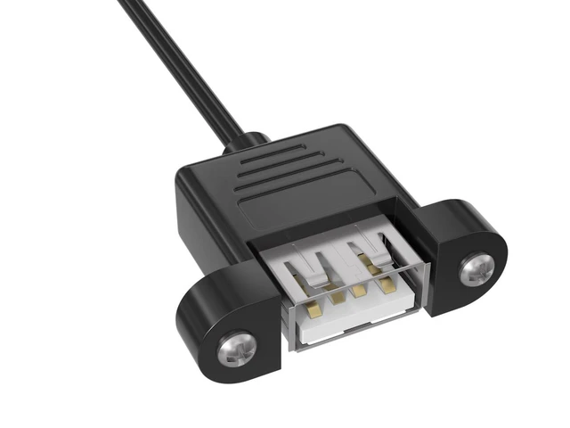 Alt view image 3 of 5 - Cable Leader 6ft USB Panel Mount Extension Cable, USB 2.0 Type A Male to Female Cord with Mounting Flange and Screws, 480Mbps, Black - for Enclosure, Dashboard, Cabinet & Server Rack