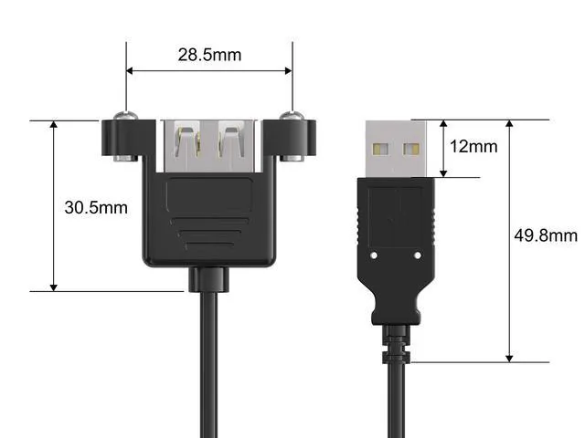 Alt view image 4 of 5 - Cable Leader 6ft USB Panel Mount Extension Cable, USB 2.0 Type A Male to Female Cord with Mounting Flange and Screws, 480Mbps, Black - for Enclosure, Dashboard, Cabinet & Server Rack