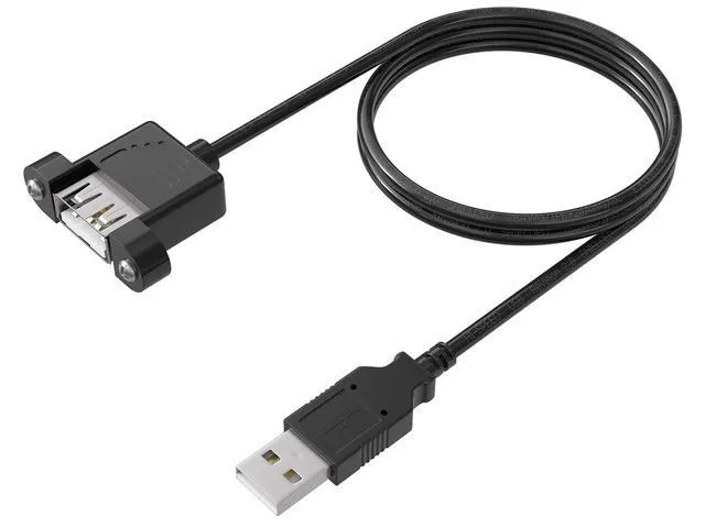 Alt view image 5 of 5 - Cable Leader 6ft USB Panel Mount Extension Cable, USB 2.0 Type A Male to Female Cord with Mounting Flange and Screws, 480Mbps, Black - for Enclosure, Dashboard, Cabinet & Server Rack