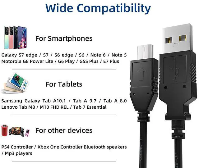 Alt view image 5 of 5 - Cable Leader 6ft Micro USB Cable, USB 2.0 Type A Male to Micro B Male Charging and Data Cord, 480Mbps, Black - for Android Phone, Tablet, Camera, Power Bank & Bluetooth Speaker