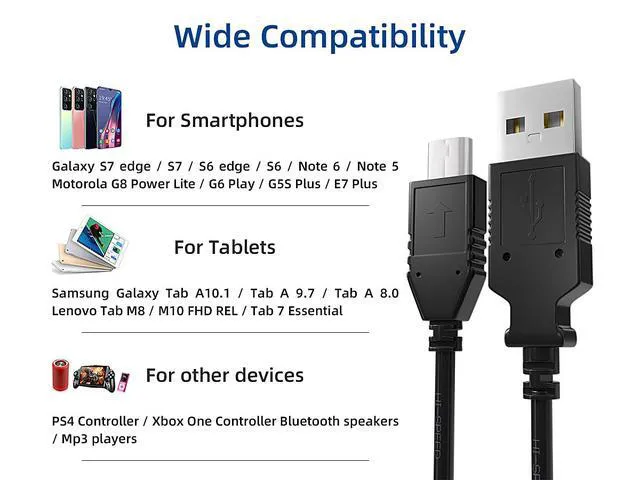 Alt view image 5 of 5 - Cable Leader 0.5 ft Micro USB Cable, USB 2.0 Type A Male to Micro B Male Charging and Data Cord, 480Mbps, Black - for Android Phone, Tablet, Camera, Power Bank & Bluetooth Speaker