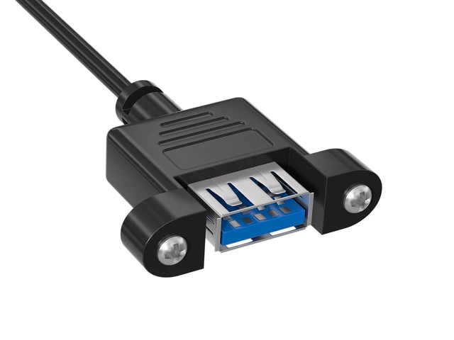 Alt view image 3 of 4 - Cable Leader 8ft USB 3.0 Panel Mount Extension Cable, SuperSpeed Type A Male to Female Cord with Mounting Flange, 5Gbps, Black - for Enclosure, Kiosk, Dashboard & Server Rack