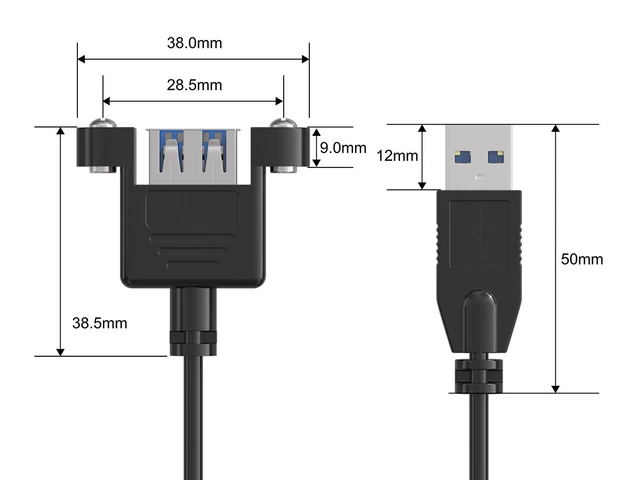 Alt view image 4 of 4 - Cable Leader 8ft USB 3.0 Panel Mount Extension Cable, SuperSpeed Type A Male to Female Cord with Mounting Flange, 5Gbps, Black - for Enclosure, Kiosk, Dashboard & Server Rack