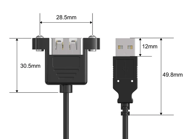 Alt view image 4 of 5 - Cable Leader 2ft USB Panel Mount Extension Cable, USB 2.0 Type A Male to Female Cord with Mounting Flange and Screws, 480Mbps, Black - for Enclosure, Dashboard, Cabinet & Server Rack