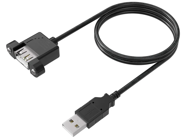 Alt view image 5 of 5 - Cable Leader 2ft USB Panel Mount Extension Cable, USB 2.0 Type A Male to Female Cord with Mounting Flange and Screws, 480Mbps, Black - for Enclosure, Dashboard, Cabinet & Server Rack