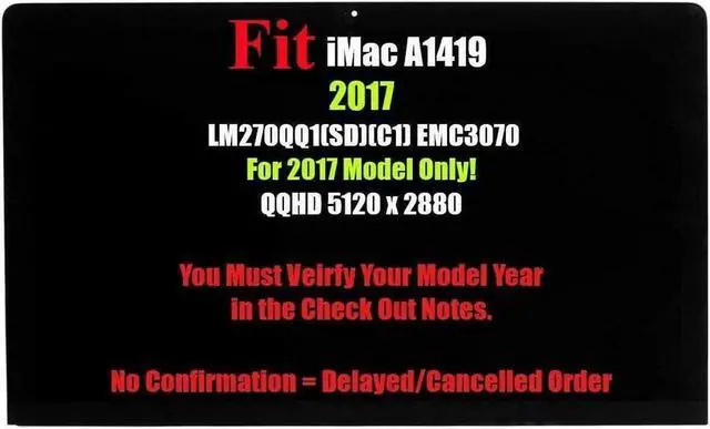 Main image of GBOLE Replacement A1419 5K LCD Retina Screen with Glass Assembly LM270QQ1 SD C1 661-03255 Compatible with Apple iMac 27" Mid 2017 Year EMC 3070