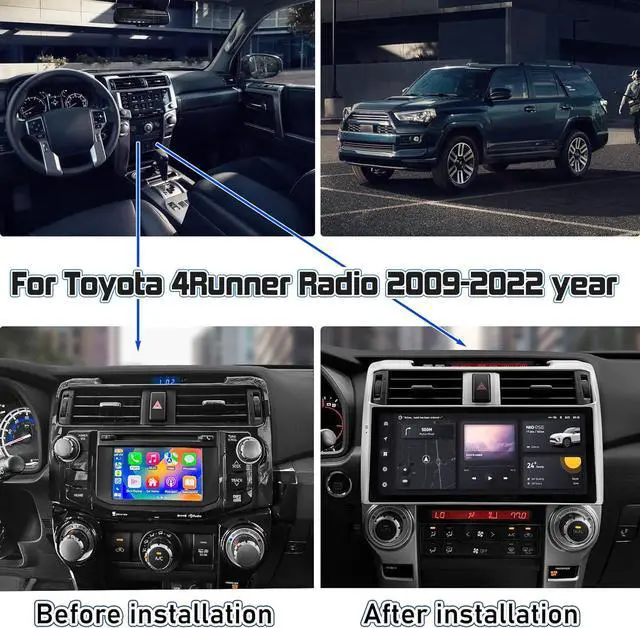 Alt view image 2 of 4 - GBOLE Car Stereo Radio Dash Kit for Toyota 4Runner Radio 2009-2022, Silver Lower 12.3" Android Head Unit TS10, 4+32G, Wireless CarPlay & Android Auto, GPS Navigation, AHD Backup Camera