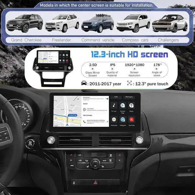 Alt view image 3 of 7 - NUOLAISUN Car Stereo Radio Dash Kit for Jeep Grand Cherokee Radio 2011-2017, 12.3" Android Head Unit TS10, 4+32G, Wireless CarPlay & Android Auto, GPS Navigation, AHD Backup Camera